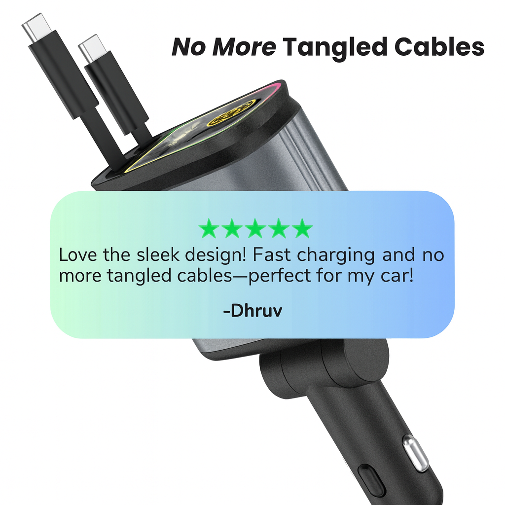 🚗⚡ 4-in-1 Retractable Fast Car Charger | Charge 4 Devices at Once!