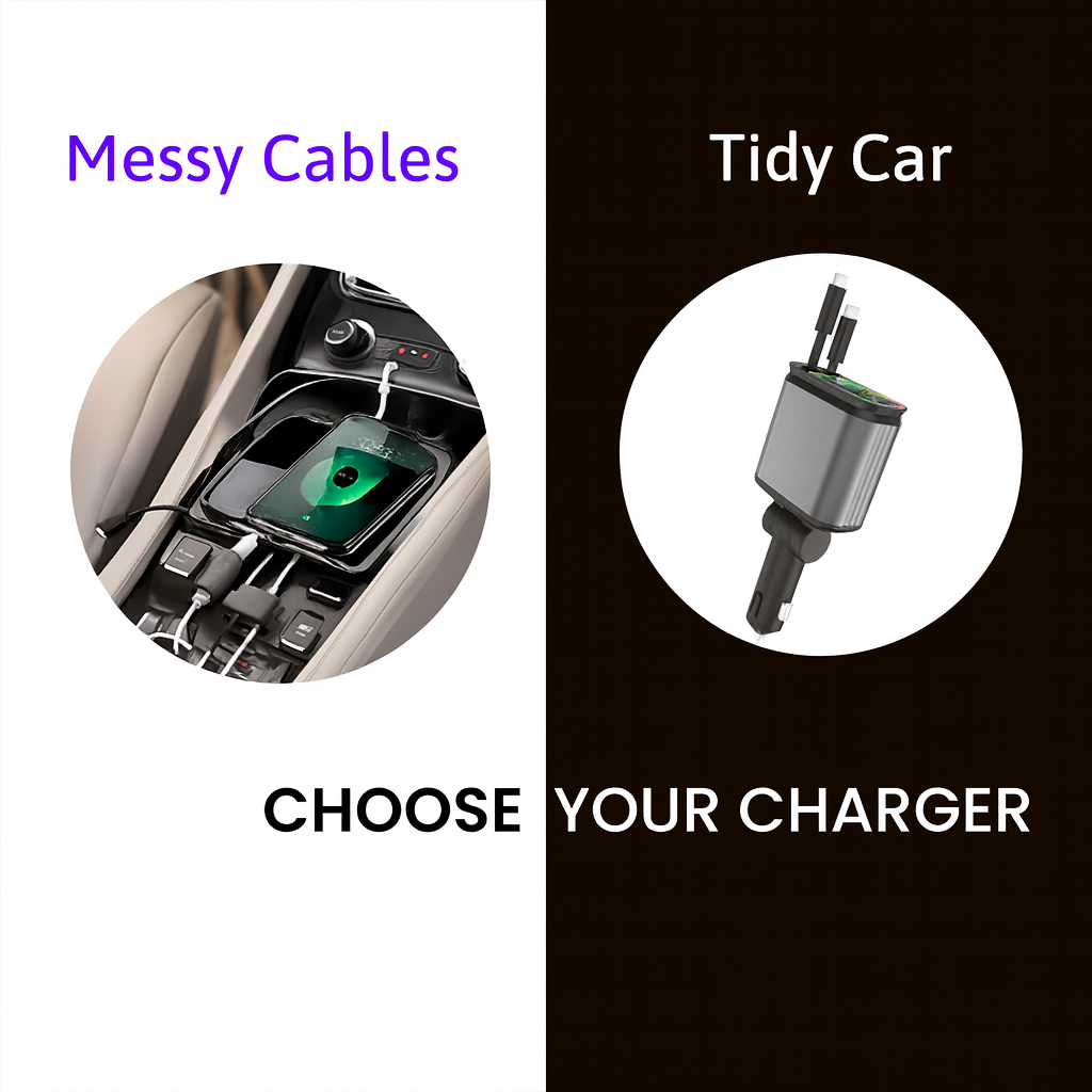 🚗⚡ 4-in-1 Retractable Fast Car Charger | Charge 4 Devices at Once!