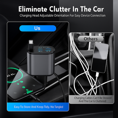 🚗⚡ 4-in-1 Retractable Fast Car Charger | Charge 4 Devices at Once!