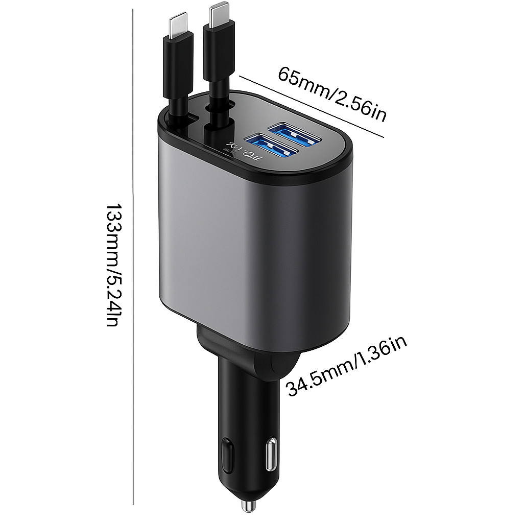 🚗⚡ 4-in-1 Retractable Fast Car Charger | Charge 4 Devices at Once!