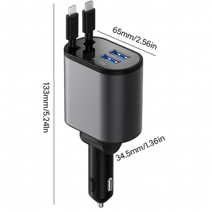 🚗⚡ 4-in-1 Retractable Fast Car Charger | Charge 4 Devices at Once!
