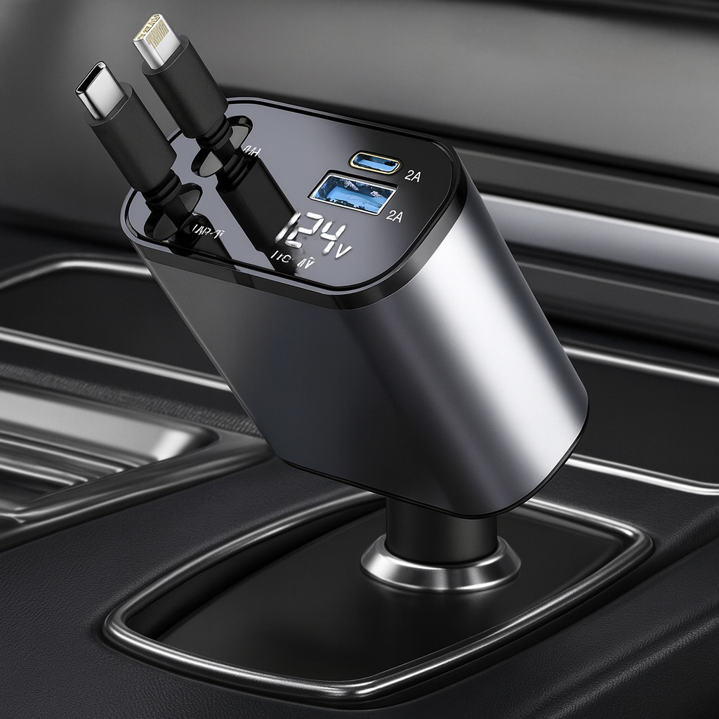 🚗⚡ 4-in-1 Retractable Fast Car Charger | Charge 4 Devices at Once!