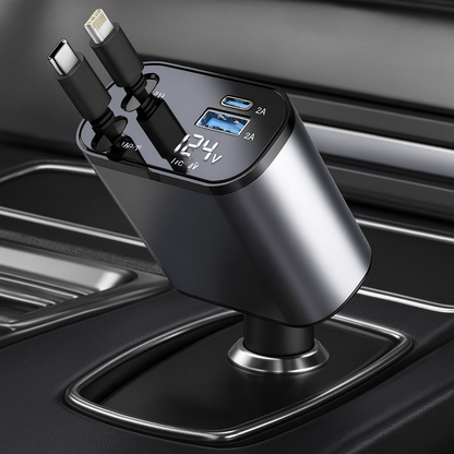 🚗⚡ 4-in-1 Retractable Fast Car Charger | Charge 4 Devices at Once!