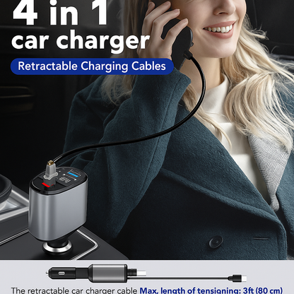 🚗⚡ 4-in-1 Retractable Fast Car Charger | Charge 4 Devices at Once!